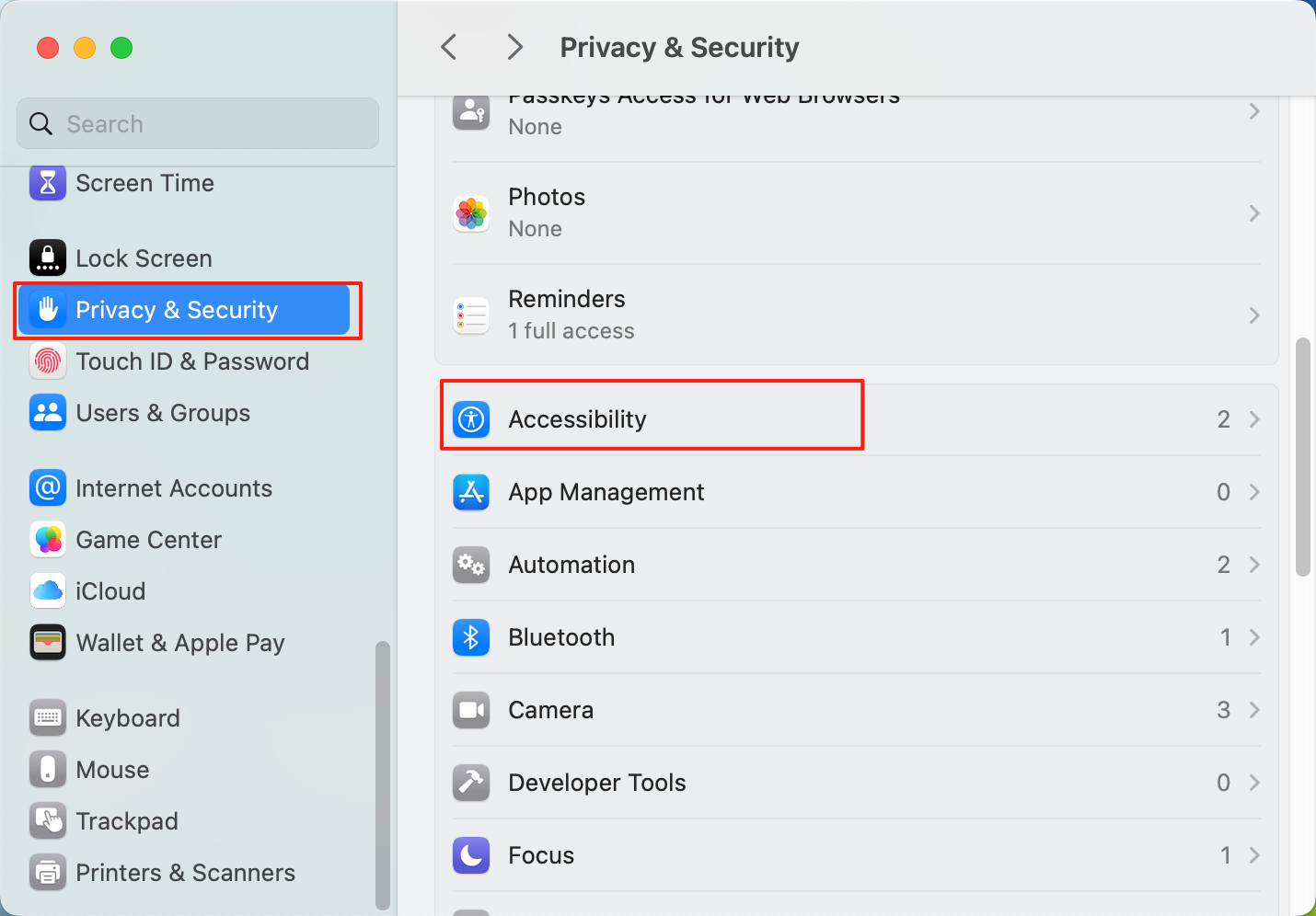 macOS Accessibility Settings