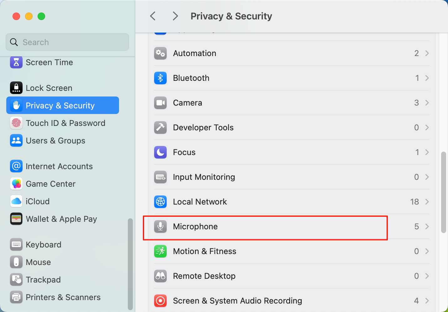 macOS Microphone Settings