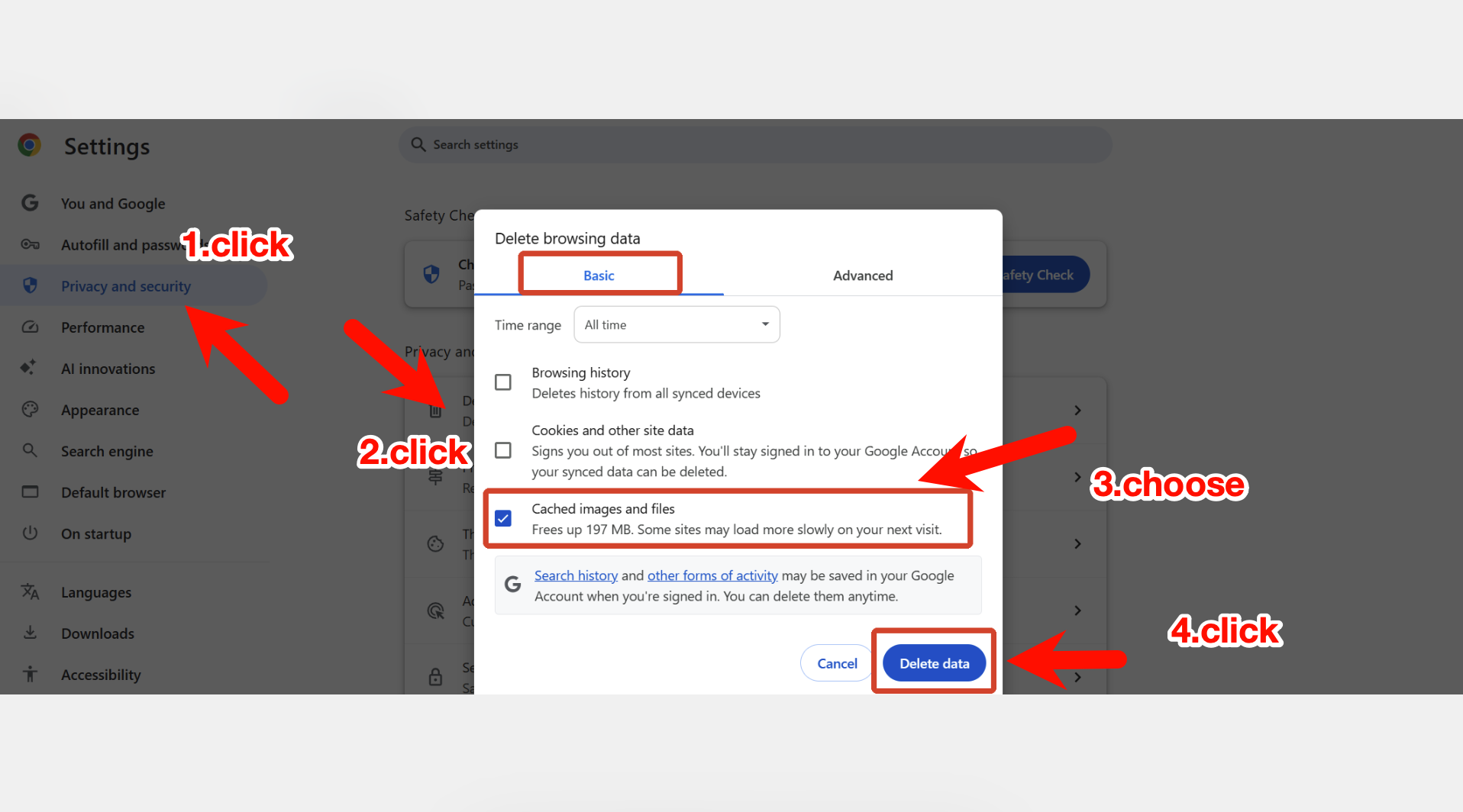 Chrome clear cache steps