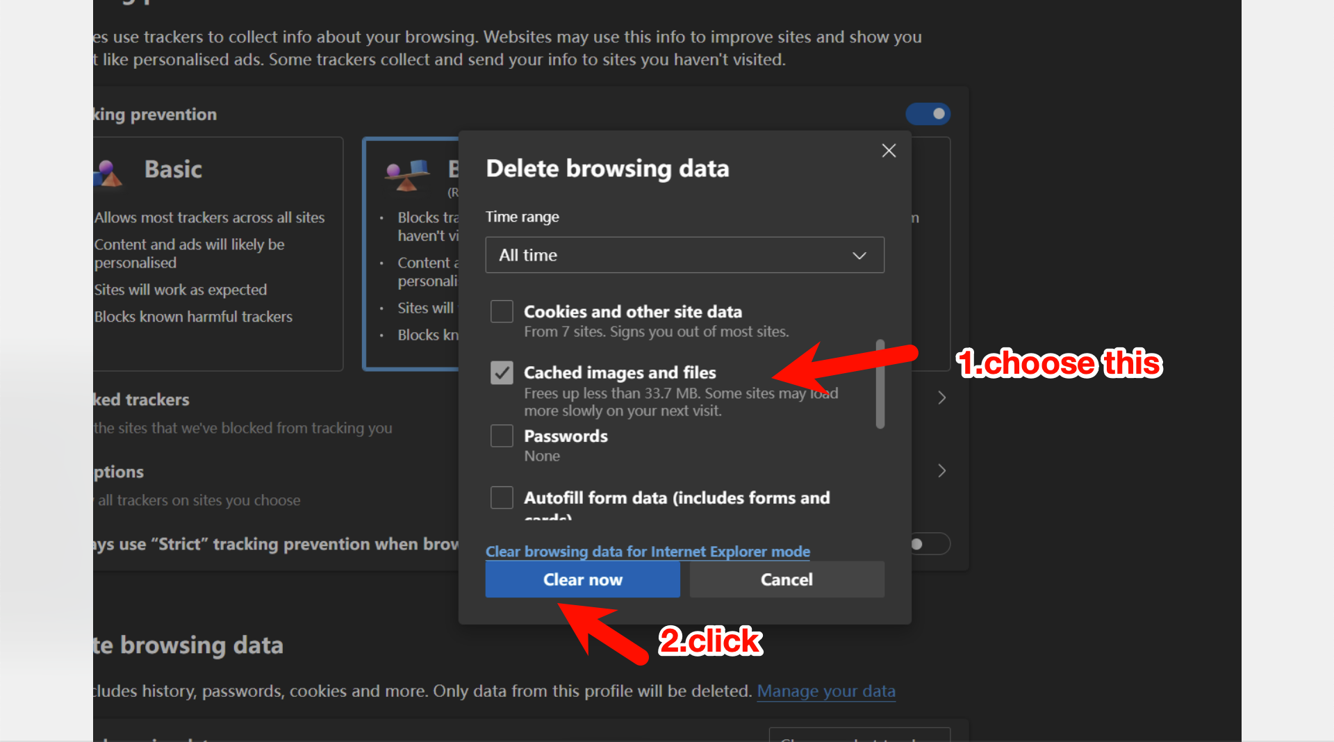 Edge clear cache steps